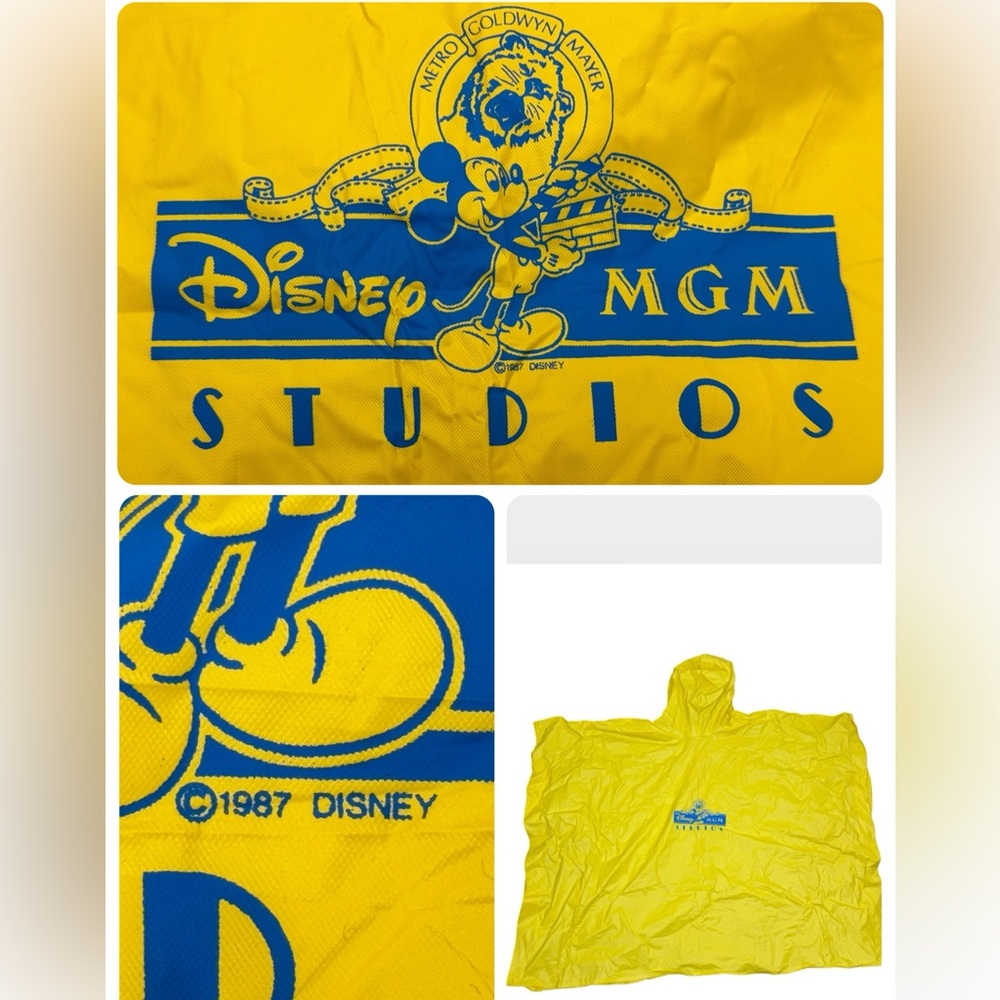 2 Disney Vintage MGM STUDIOS Yellow Rain Poncho Adult & Child 1987 Disney World